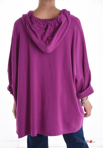 Oversize Sweatshirt aus Baumwolle mit V-Ausschnitt mit Kapuze - ph 2