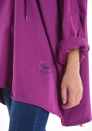 Oversize Sweatshirt aus Baumwolle mit V-Ausschnitt mit Kapuze - ph 4