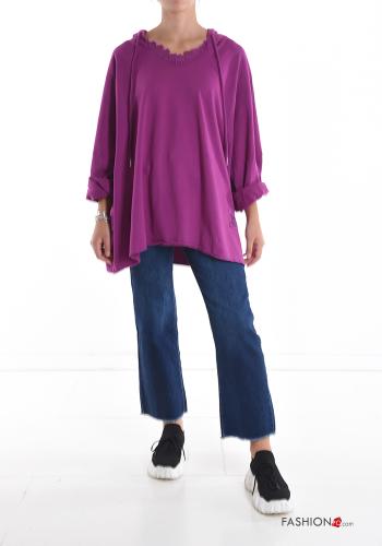Oversize Sweatshirt aus Baumwolle mit V-Ausschnitt mit Kapuze - ph 5