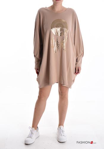 Vestido de Algodón corto manga larga asimetrico Diseño impreso - ph 1