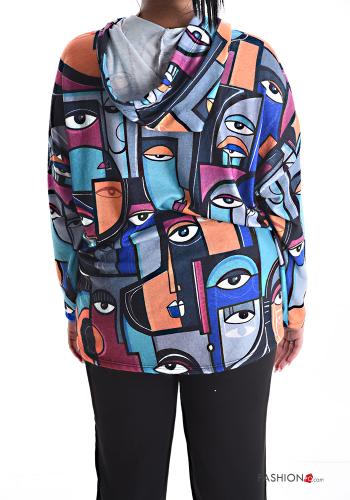 Patterned Sweatshirt with hood with drawstring - ph 2