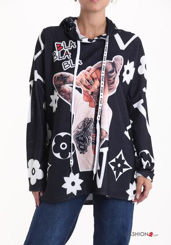 Sweatshirt Padrão Estampado com capuz com cordão - ph 1