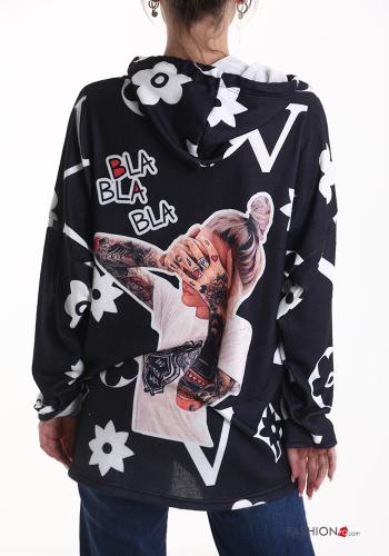 Sweatshirt Padrão Estampado com capuz com cordão - ph 2