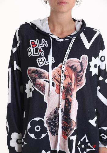 Sweatshirt Padrão Estampado com capuz com cordão - ph 4