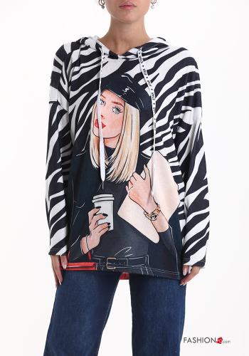 Sweatshirt Padrão animal com capuz com cordão - ph 1