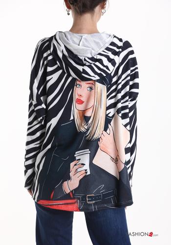 Sweatshirt Padrão animal com capuz com cordão - ph 2
