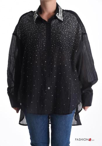 long sleeve with collar Shirt with buttons with rhinestones