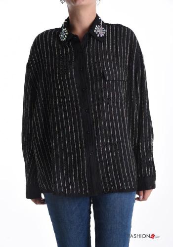 Chemise à collet Imprimé à rayures à boutons avec strass - ph 1