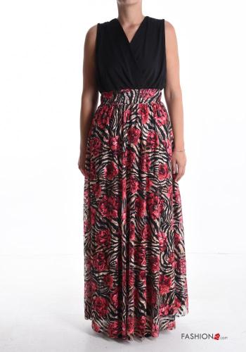 Floral sleeveless long Dress with v-neck with elastic - ph 1