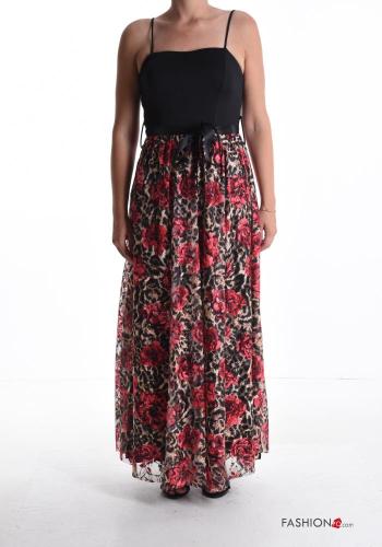 Robe sans manches tulle longue à Imprimé Floral avec doublure avec ceinture en tissu - ph 1