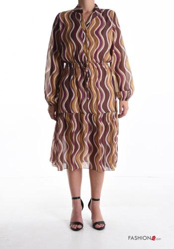 Optical Muster chiffon Kleid mit Knöpfen mit gummizug mit Futter - ph 1