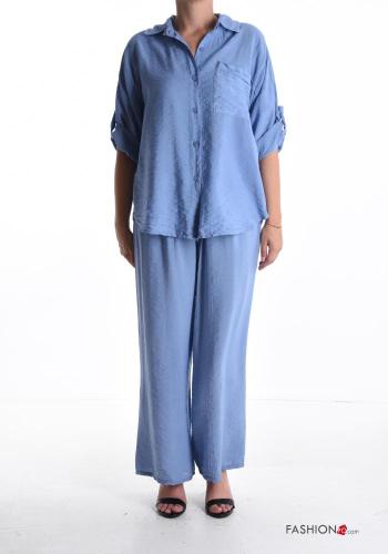 wide leg with collar Co-ord with buttons with elastic
