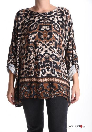 Blusa girocollo Fantasia animalier maniche a tre quarti - ph 1