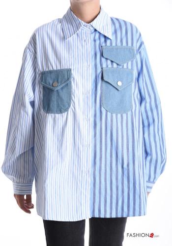 Chemise en Coton à collet Imprimé à rayures à boutons avec poches