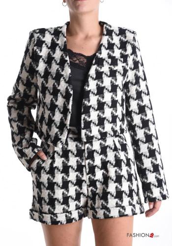 Tailleur en Coton courte Imprimé pied de poule avec poches sans doublure - ph 1