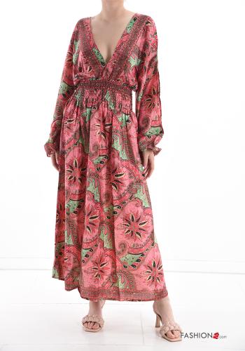Vestido de Seda Estampado Floral con cuello en v - ph 1