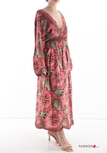 Vestido de Seda Estampado Floral con cuello en v - ph 3