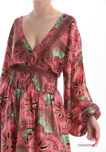 Vestido de Seda Estampado Floral con cuello en v - ph 4