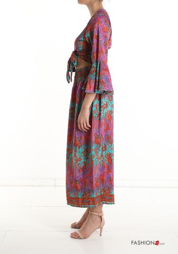 Jacquard-Muster zweiteilige Set aus Seide mit V-Ausschnitt mit knoten - ph 3