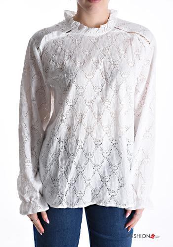 Embroidered long sleeve Cotton Blouse Rollneck