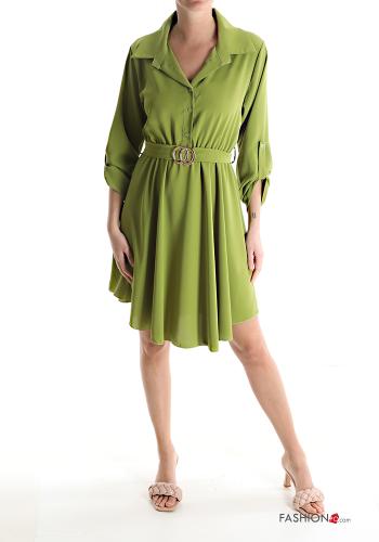 Vestido por la rodilla con cinturón de tela con botones manga tres cuartos - ph 1