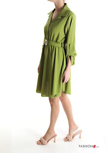 Vestido por la rodilla con cinturón de tela con botones manga tres cuartos - ph 3