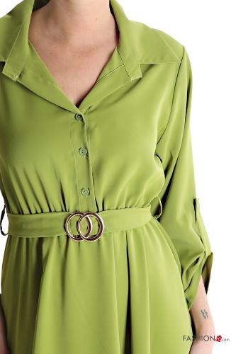 Vestido por la rodilla con cinturón de tela con botones manga tres cuartos - ph 4