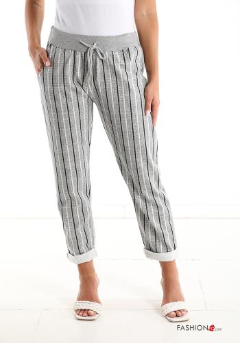 Pantalone in Cotone Fantasia righe con tasche con fiocco - ph 1