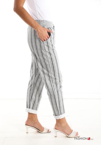 Pantalone in Cotone Fantasia righe con tasche con fiocco - ph 3