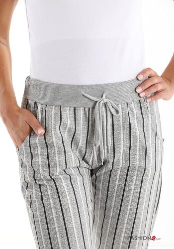 Pantalone in Cotone Fantasia righe con tasche con fiocco - ph 4
