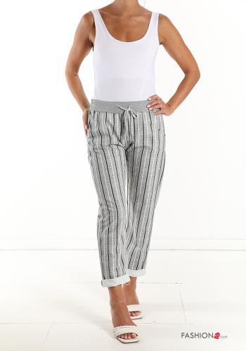 Pantalone in Cotone Fantasia righe con tasche con fiocco - ph 5