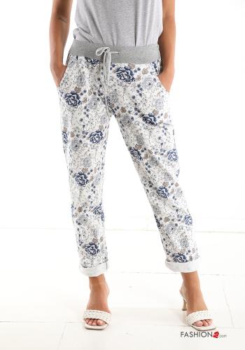 Pantalone in Cotone Fantasia floreale con tasche con fiocco - ph 1