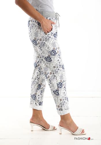 Pantalone in Cotone Fantasia floreale con tasche con fiocco - ph 3