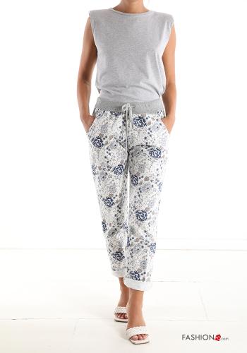 Pantalone in Cotone Fantasia floreale con tasche con fiocco - ph 5