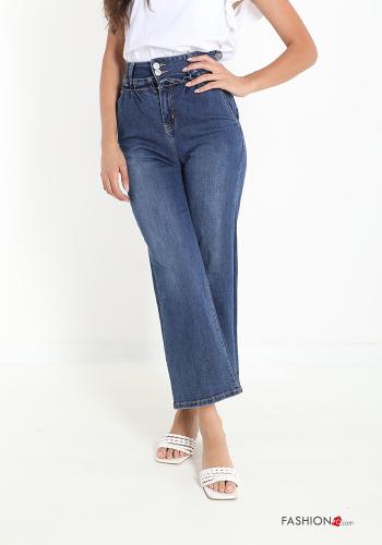 Jeans en Coton évasé à boutons avec poches
