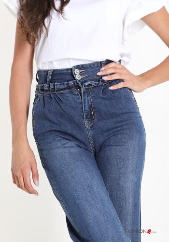 Jeans en Coton évasé à boutons avec poches - ph 4