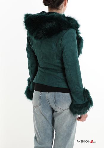 Wildleder Kunstfell Jacke mit Gürtel mit Reißverschluss mit Taschen - ph 2