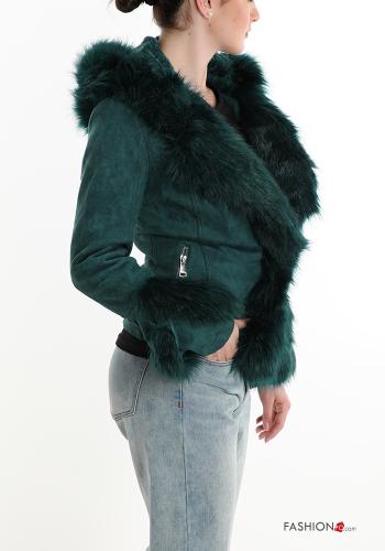 Wildleder Kunstfell Jacke mit Gürtel mit Reißverschluss mit Taschen - ph 3