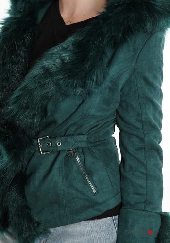 Wildleder Kunstfell Jacke mit Gürtel mit Reißverschluss mit Taschen - ph 4