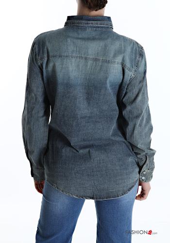 Denim Hemd aus Baumwolle mit Knöpfen mit Taschen - ph 2