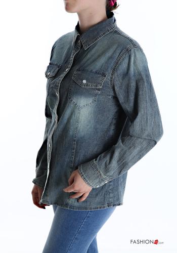 Denim Hemd aus Baumwolle mit Knöpfen mit Taschen - ph 3