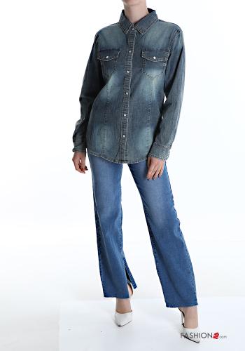 Denim Hemd aus Baumwolle mit Knöpfen mit Taschen - ph 5