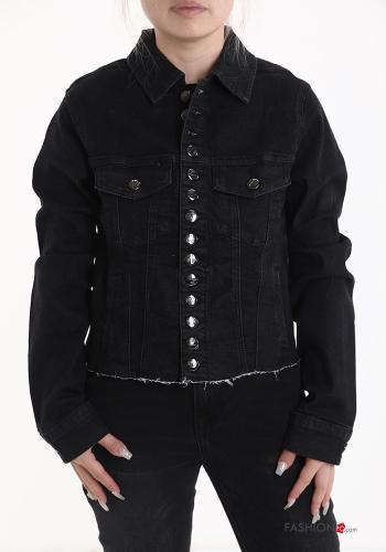 Giacca in Cotone denim taglio vivo con bottoni con tasche - ph 1