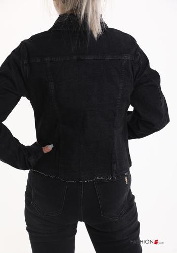 Giacca in Cotone denim taglio vivo con bottoni con tasche - ph 2