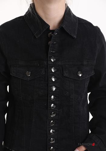 Giacca in Cotone denim taglio vivo con bottoni con tasche - ph 4