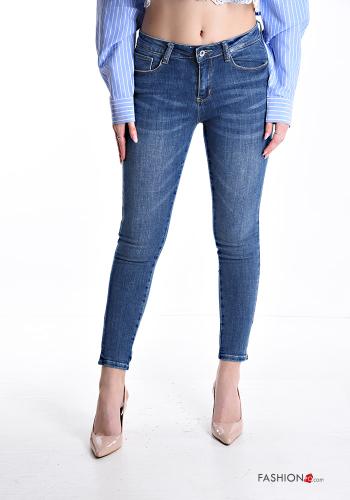 Jeans in Cotone denim skinny con tasche con bottoni con zip