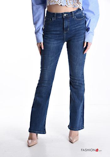 denim flared Cotton Jeans with pockets with zip