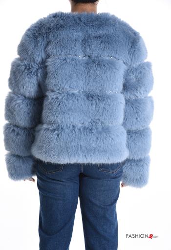 crew neck Faux Fur Coat with zip with lining with studs - ph 2
