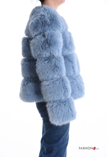 crew neck Faux Fur Coat with zip with lining with studs - ph 3