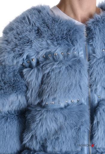 crew neck Faux Fur Coat with zip with lining with studs - ph 4